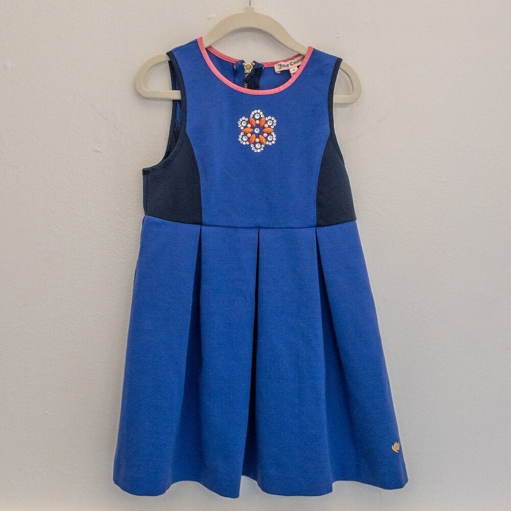 Juicy Couture Girls Royal Blue Fit & Flare Dress | Size S | Rhinestone Flower